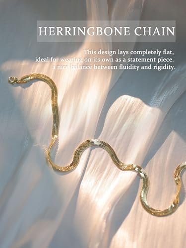 14K Gold Plated Chain Necklace for Women Trendy - 925 Sterling Silver Clasp | Waterproof Dainty Choker Necklace, 14/16/18/20 inch Thin Simple Box Figaro Chain Herringbone Necklace Jewelry for Women Men - color: Herringbone 5mm