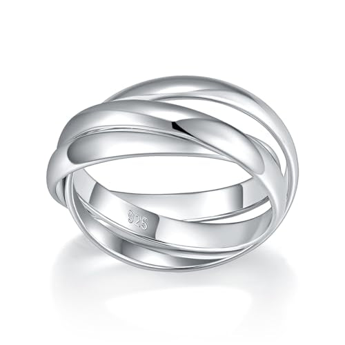BORUO 925 Sterling Silver Ring, 14K Gold Plated Waterproof Fidget Anxiety Ring, Triple Row Rolling Interlocking Stacking High Polish Band for Women, Men| Each Band Width 1.8mm 3mm Size 4-12 - color: 3mm Sterling Silver