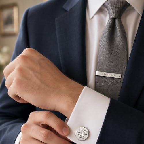 JUOOE Cufflinks for Men Tie Clip Set Cuff Links Personalized CuffLinks Gift for Groom Husband Father Boyfriend Stainless Steel Cufflinks Shirt Business Wedding Gifts - style: Silver Of all the walks we've taken
