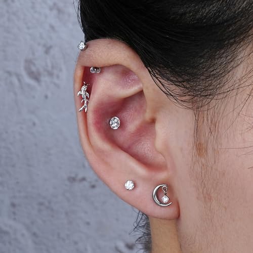 1PC ASTM F136 Titanium Mini Threadless Flat Back Stud 18G 6mm 8mm for Conch Helix Flat Tragus Labret - color: Moon - Tit