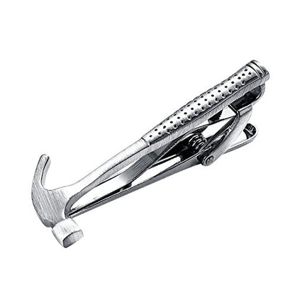 Yoursfs Electrician Tie Bar For Men Cool Tool Tie Clip 316L Stainless Steel Silver Nail Novelty Construction Tie Clips Jewelry - style: Hammer Tie Clips