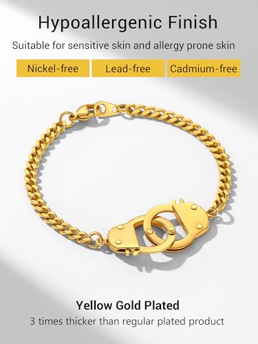 PROSTEEL Trendy Handcuffs Design/Customize Words Ankle Bracelet For Women, 316L Stainless Steel Anklets Silver/Gold/Black Tone, Hypoallergenic, Come with Box - style: B Gold-Bracelet(7.5")