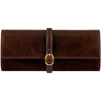 Time Resistance Leather Jewelry Roll - Full Grain Leather Travel Jewelry Case - Jewellery Organizer Made in Italy (Brown) - color: Brown