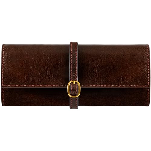Time Resistance Leather Jewelry Roll - Full Grain Leather Travel Jewelry Case - Jewellery Organizer Made in Italy (Brown) - color: Brown