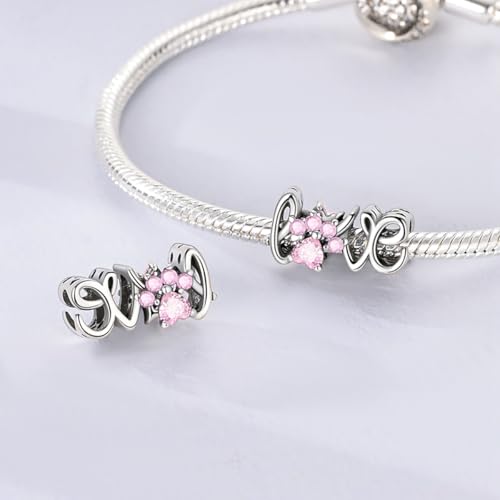 LNQOBU 925 Sterling Silver Charms for Bracelets Necklaces,5A Cubic Zirconias Evil Eye Dangle Beads Charms Jewelry Gift for Women (With one Spacer Beads Charms) - style: Love Pet Alphabet Charms