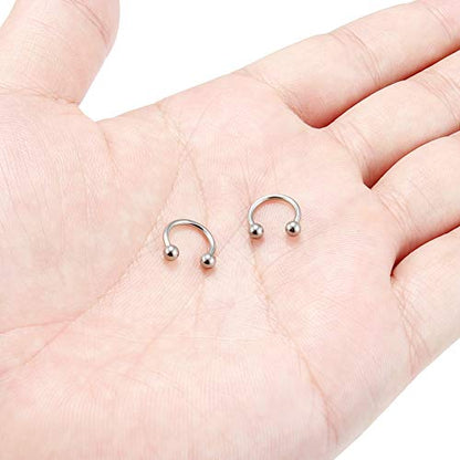 SCERRING 2-8PCS 16G G23 Titanium Horseshoe Septum Ring Nose Rings Hoop Helix Daith Cartilage Tragus Earrings Nipple Eyebrow Body Piercing Jewelry 8mm 10mm 12mm 14mm - style: 2PCS - 16G 8mm