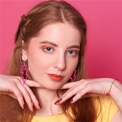 ONLYJUMP Acrylic Exaggerated Lightning Earrings Statement Punk Retro Geometric Delicate Neon Personalized Earrings Accessory Jewelry for Women - color: Rose Red