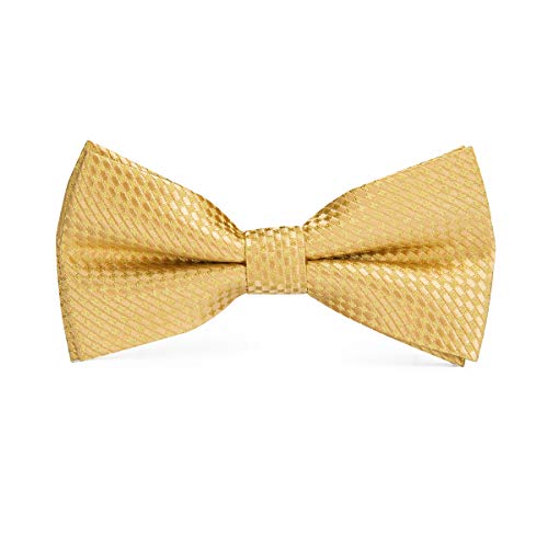Hi-Tie 5Pcs Mens Solid Color Silk Tie Satin Pretied Bowtie Lapel Pin for Men Handkerchief Cufflink Wedding Gift Box - color: Gold Set