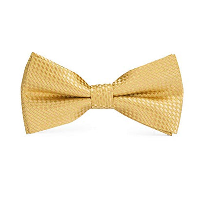 Hi-Tie 5Pcs Mens Solid Color Silk Tie Satin Pretied Bowtie Lapel Pin for Men Handkerchief Cufflink Wedding Gift Box - color: Gold Set