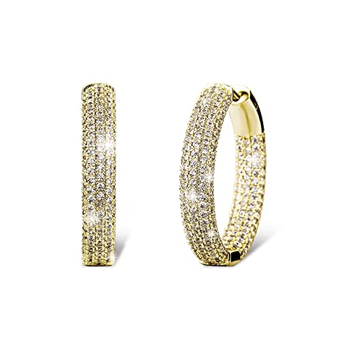 Iced Out Hoop Earrings Cubic Zirconia Huggie Cartilage Cuff Hypoallergenic 14K Gold Plated Luxury Fashion Round Circle Earrings For Men Women - color: 03 Gold