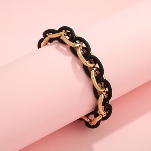 WOWORAMA Chunky Chain Bracelet for Women, Gold/Silver | Adjustable Elastic Stretch Bracelet, Thick Chunky Link Bracelet, Statement Jewelry - color: Black and Gold