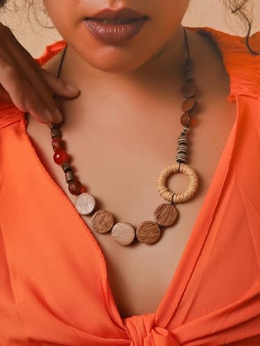 MINACHI Handmade Braided Necklace for Women, Wooden Beads, Rattan Charm, Vintage Style, Gift Jewelry - style: Necklace SL14-001
