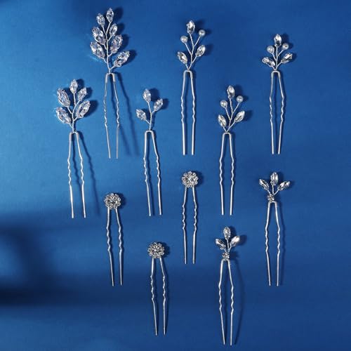 11 Pieces Bride Hair Pins Rhinestones Hair Accessories for Women Crystal Hair Piece for Wedding Bride Women Bridesmaids - color: 01 Silver-TY-0424