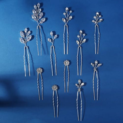 11 Pieces Bride Hair Pins Rhinestones Hair Accessories for Women Crystal Hair Piece for Wedding Bride Women Bridesmaids - color: 01 Silver-TY-0424