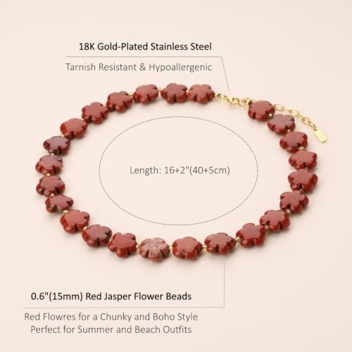 COAI Chunky Colorful Necklace for Women, Summer Beach Jewelry Crystal Flower Necklace for Women, Multi-Gemstones Sodalite Red Jasper Chunky Choker - style: Red Jasper Necklace