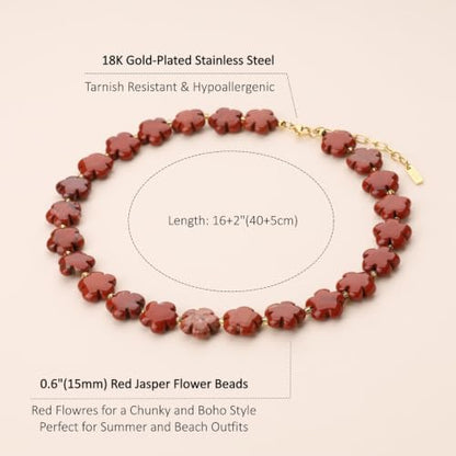 COAI Chunky Colorful Necklace for Women, Summer Beach Jewelry Crystal Flower Necklace for Women, Multi-Gemstones Sodalite Red Jasper Chunky Choker - style: Red Jasper Necklace