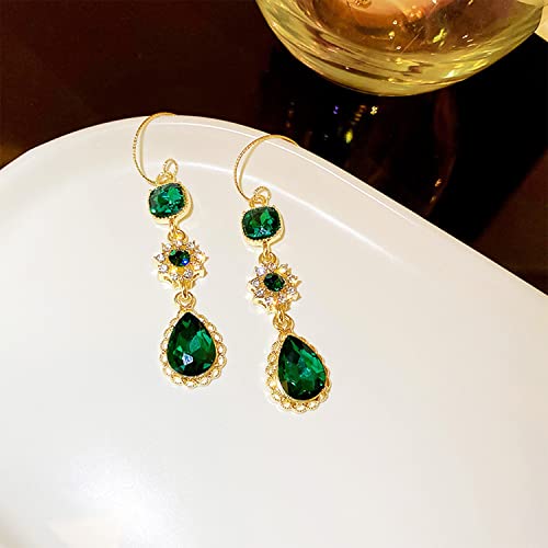 Crystal Earrings CXUEMH Teardrop Earrings for Women Blue and Green Dangle Earrings Elegant Earrings for Prom Emerald Green Earrings Formal Jewelry Crystal Drop Earrings - color: emerald