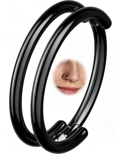 OUFER Nose Rings Hoops, 20G Double Rows Hoop Nose Ring For Women, 316L Surgical Steel Hinged Segment Cartialge Piercing, Inner Diameter 6/7/8MM Cartilage Rook Helix Lobe Tragus Earrings - color: Black