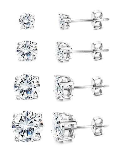 MILACOLATO S925 Sterling Silver Stud Earrings for Women Men Hypoallergenic 18K Gold Plated Cubic Zirconia Earrings Studs Brilliant Simulated Diamond Halo Earring for Sensitive Ears - style: 18K White Gold Plated - Round CZ