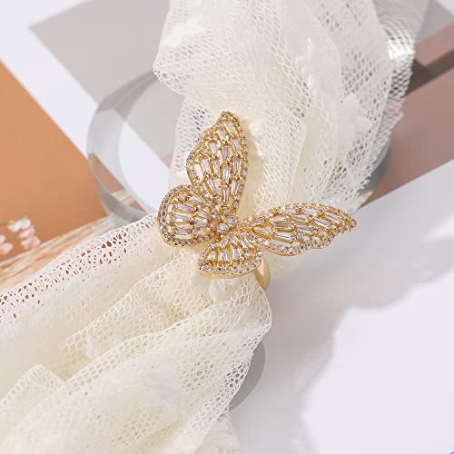 Butterfly Rings for Women Adjustable Golden Cocktail Ring Sparkly Stones Statement Silver Bow Open Wrap Bow Jewelry Bridesmaids Wedding Valentine’s Day Gift Lover Mother - color: JZ03-Gold