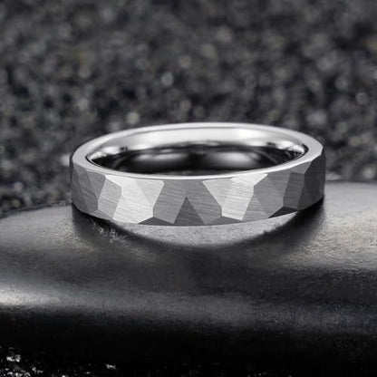 2/4/6/8mm Black/silver/gold Tungsten Rings for Men Womens Couple Fashion Jewelry Promise Engagement Wedding Band Hammered Inner ring inlaid with olive wood Carbide Polished Edge Comfort Fit - color: 4MM silver