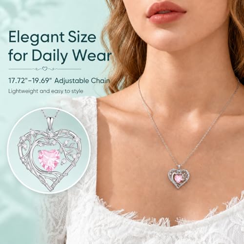 Gamtic Tree of Life Birthstone Pendant Necklace - Heart Cubic Zirconia Diamond Necklace Birth Month Necklaces Birthday Gift for Her Wife Mom Daughter Grandma Girlfriend Anniversary Jewelry Gift - style: October