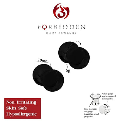 Forbidden Body Jewelry 3mm - 6mm Acrylic Ear Gauges, Solid Double Flared Saddle Plug Earrings Sold in Pairs - style: 6mm (2G) Black