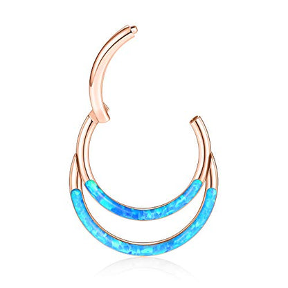 GAGABODY Septum Jewelry 16 Gauge Earrings Double Hoop Daith Earring Surgical Steel Hinged Nose Rings Nose Hoop Helix Tragus Rook Piercing - color: Style6:1pc Rose Gold+Blue Opal Double Hoop