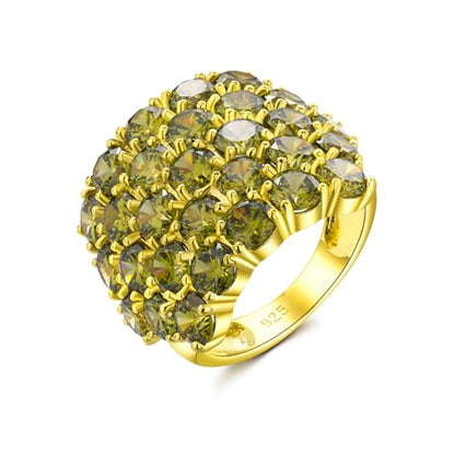 925 Sterling Silver Pave Birthstone Chunky Statement Rings for Women Men | 14K Gold Plated/Silver Large Dome Ring Birthday Cocktail Jewelry,Size 6 to 10(with Gift Box) - color: 08-Created Peridot-Aug.