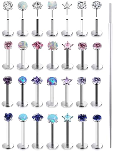 Vsnnsns 14K Gold Plated 16G 18G 20G Threadless Nose Rings Studs Flat Back Earrings Stainless Steel Tragus Helix Conch Earrings Stud Snake Bite Lip Rings Labret Medusa Piercing Jewelry for Women Men - color: Silver-18G-6MM 7MM 8MM 10MM Bar Lenght