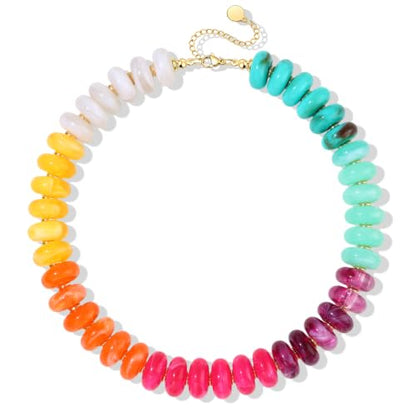 FIRAZIO Colorful Chunky Beaded Necklaces for Women | Trendy Statement Necklace Choker Necklace Boho Summer Beach Vacation Jewelry Gift - color: Colorful Beaded - 2