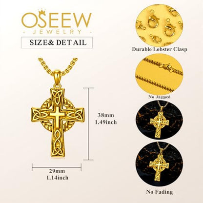 Celtic Cross Necklace For Men ，18K Gold Plated Celtic Cross Celtic Amulet Necklace Protection Jewelry Religious Gifts with 2.5mm 22"+2" Adjustable Rolo Chain - style: style5
