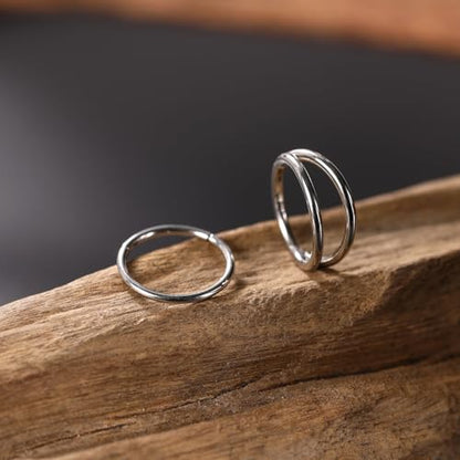 GAGABODY Surgical Steel 2pcs Double Hoop Hypoallergenic Nose Ring Unisex | Seamless Clasp,Used in Nostril,Septum,Lip and All Ear Piercings.22 Gauge to 14 Gauge,a Secure Fit Inner Diameter 6mm to 12mm - color: Silver-Single&Double Hoop, size: 14G-5/16"(8mm