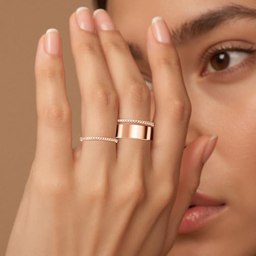 2-Pack 14K Gold Plated Stacking Rings for Oura Ring Gen 5/4/3 | Cubic Zirconia，oura ring stack accessories，Diamond Rings for Women - color: Rose Gold