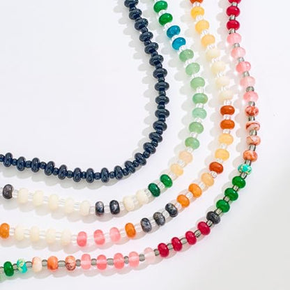 Colorful Beaded Choker Necklaces for Women | Large Natural Stone Bead, Boho Beach Necklace, Trendy Jewelry Gifts, 4 Style, 16+3 in - color: 04-Black