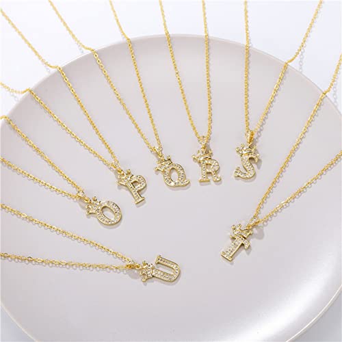 Pingyongchang Letter A-Z pendant necklace Crown letter pendant Charming initials chain necklace, inlaid crystal letter necklace - color: crown-C