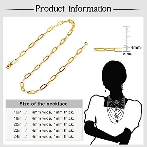 18K Gold Plated Paperclip Chain Necklace for Women 3.0MM Gold Chain Necklace, Link Chain Necklaces for Women Men Unisex Multiple Length Size - style: 18Inches（Women's Average Length）