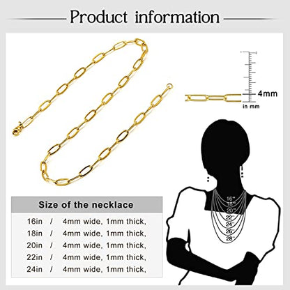 18K Gold Plated Paperclip Chain Necklace for Women 3.0MM Gold Chain Necklace, Link Chain Necklaces for Women Men Unisex Multiple Length Size - style: 18Inches（Women's Average Length）