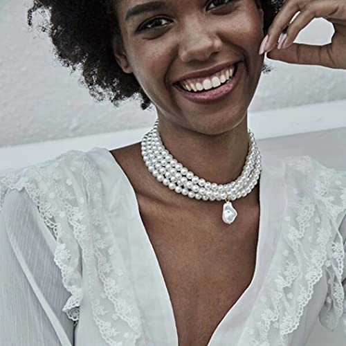 Jovono Pearl Choker Necklace Chunky Faux Pearl Collar Necklaces Boho Layered Statement Necklace Jewelry for Women
