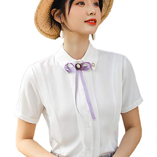 FASELE JKQBUX Women's Brooch Pin pearl Jk preppy style Pre Neck Tie Wedding Party Bow for Women Student Bow Tie accessory - color: Light Purple