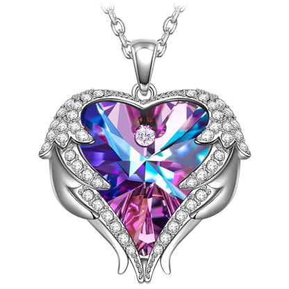 Kate Lynn Angel Wings Heart Necklaces for Women, White Gold Plated - color: Purple Light