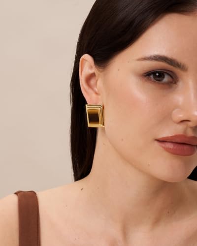 18K Gold Plated Burgundy Maroon Black Large Chunky Thin Ribbed Chamfered Square Geometric Dangle Stud Statement Earrings for Women by SNGIA , Big Tropical Button Bohemian Handmade Trendy Baroque Enamel Vacation Summer Chandelier Drop Jewelry Gifts, Rectan