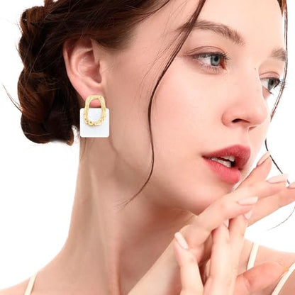 70s 80s Acrylic Hollow Round Geometric Dangle Drop Earrings Retro Square Oval Stud earrings For Women - style: White