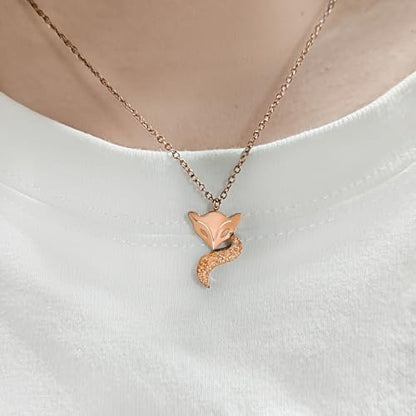 925 Sterling Silver Necklace for Women Trendy, Charming Layered Necklace with Cubic Zirconia Pendant for Her Womens Dainty Diamond Choker Necklaces Holiday Jewelry Gifts for Mom Wife Daughter Lover - color: Fox Necklace-Gold04