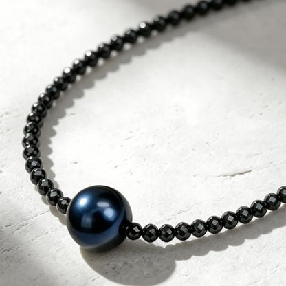 Single Pearl Choker Pendant Necklaces for Women, Natural Gemstone Womens Black Stone Beaded Choker Necklace, Dainty Round Freshwater Pearl Handmade Jewelry Gift Women Birthday Bridesmaids Anniversary 16 18 inch - color: 03-black, size: 16"