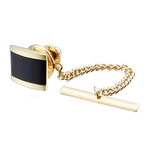 HAWSON Tie Pins Tie Tacks for Men with Chain, Mens Jewelry or Accessories for Wedding Birthday Anniversary Christmas Valentine's Day - color: Gold + Black Enamel