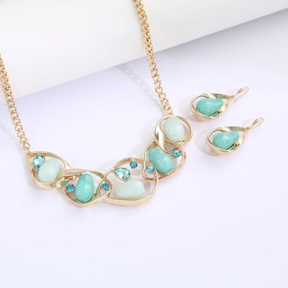 Chunky Statement Jewelry Set Blue Ocean Seashell Choker Necklaces Earrings Set for Women Pearl Bib Collar Necklaces for Party Prom Pageant Summer Fashion Jewelry Unique Birthday Gift - style: Geometric connection JS gold aqua