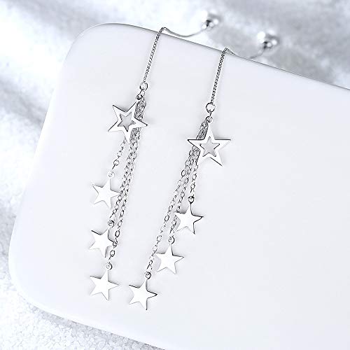 925 Sterling Silver Dangle Earrings with Charms Heart, Water drop, Moon, Star Long Drop Earring for Women Jewelry Gifts Hypoallergenic - color: star pearl-white