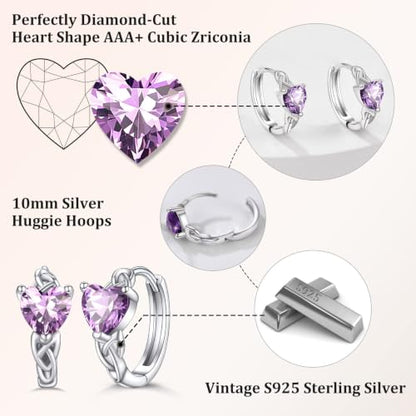 Bestyle 925 Sterling Silver Huggie Hoop Earrings Small Birthstone Hoop Earrings for Women Hypoallergenic Silver Huggie Earring,Great Birthday Earrings Gift for Daughter Wife Mom - color: 06-Purple Alexandrite-Hoop