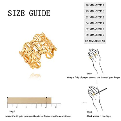 POTESSA 18K Gold Plated Open Rings for Women Wide Band Link Chain Ring Simple Stacking Finger Jewelry Size #4 - #9 - color: 2 - Mariner Ring